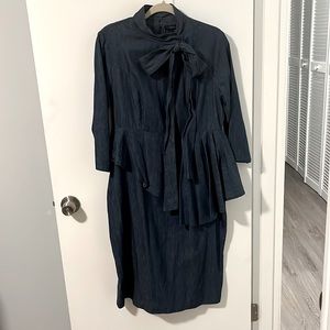 Her NYC Denim Blue Mock Neck Tie Dress